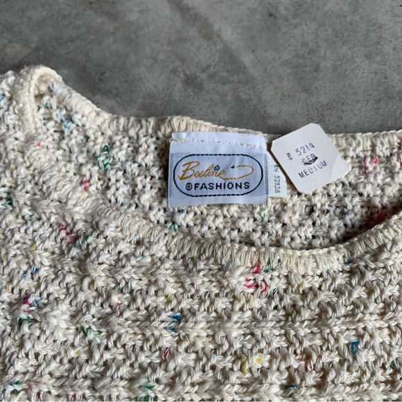 SOLD! NWT Vintage Chunky Knit Sweater Short Sleeve Cotton Crewneck Puff Sleeve M - Picture 6 of 11